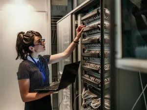 Woman working on Server